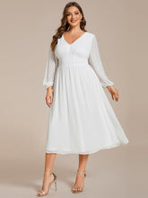 Load image into Gallery viewer, Color=White | Plus Size Knee Length Chiffon Wholesale Wedding Guest Dresses With Long Sleeves-White 24