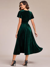 Load image into Gallery viewer, V-Neck Tea Length Velvet Wedding Guest Dresses#Color_Dark Green