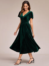 Load image into Gallery viewer, V-Neck Tea Length Velvet Wedding Guest Dresses#Color_Dark Green