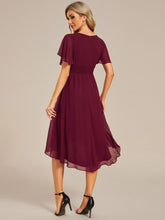 Load image into Gallery viewer, Color=Burgundy | Graceful Lotus Leaf Pleated A-Line Knee Length Round Neckline Short Sleeves Wholesale Wedding Guest Dress-Burgundy 2