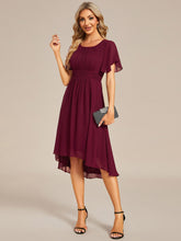 Load image into Gallery viewer, Color=Burgundy | Graceful Lotus Leaf Pleated A-Line Knee Length Round Neckline Short Sleeves Wholesale Wedding Guest Dress-Burgundy 4
