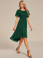 Load image into Gallery viewer, Color=Dark Green | Graceful Lotus Leaf Pleated A-Line Knee Length Round Neckline Short Sleeves Wholesale Wedding Guest Dress-Dark Green 17