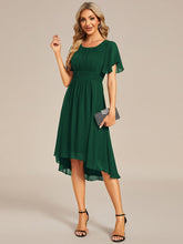Load image into Gallery viewer, Color=Dark Green | Graceful Lotus Leaf Pleated A-Line Knee Length Round Neckline Short Sleeves Wholesale Wedding Guest Dress-Dark Green 18