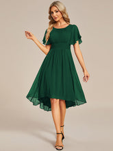 Load image into Gallery viewer, Color=Dark Green | Graceful Lotus Leaf Pleated A-Line Knee Length Round Neckline Short Sleeves Wholesale Wedding Guest Dress-Dark Green 15