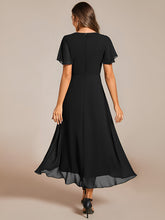 Load image into Gallery viewer, Color=Black | V-Neck Midi Chiffon Wedding Guest Dresses with Ruffles Sleeve-Black 7