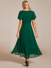 Load image into Gallery viewer, Color=Dark Green | V-Neck Midi Chiffon Wedding Guest Dresses with Ruffles Sleeve-Dark Green 12