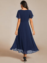 Load image into Gallery viewer, Color=Navy Blue | V-Neck Midi Chiffon Wedding Guest Dresses with Ruffles Sleeve-Navy Blue 19