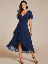 Load image into Gallery viewer, Color=Navy Blue | V-Neck Midi Chiffon Wedding Guest Dresses with Ruffles Sleeve-Navy Blue 20