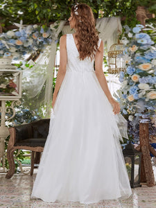 Color=Cream | Women's Wedding Dress with Deep V-neck-Cream 2