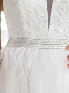 Color=Cream | Women's Wedding Dress with Deep V-neck-Cream 5