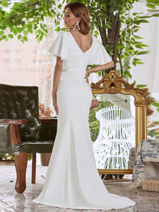 Color=Cream | Simple Flattering Wedding Dress with Fishtail Silhouette-Cream 2