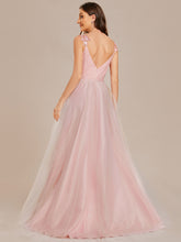 Load image into Gallery viewer, Color=Pink | Double V Neck Lace Bodice Maxi Wholesale A-Line Wedding Dress-Pink2