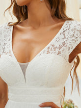 Load image into Gallery viewer, Color=Cream | Cap Sleeve Lace V-Neck Long Wholesale A-Line Wedding Dress-Cream 5