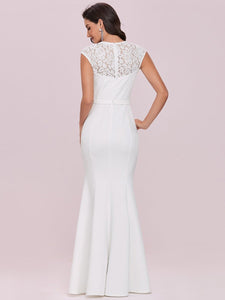 Color=Cream | Wholesale Cap Sleeve Sweetheart Mermaid Style Wedding Dress-Cream 2