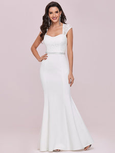 Color=Cream | Wholesale Cap Sleeve Sweetheart Mermaid Style Wedding Dress-Cream 4