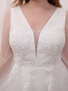 Color=Cream | Elegant A-Line Deep V Neck Wholesale Wedding Dress Eh00230-Cream 5