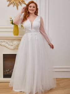 Color=Cream | Amazing Wholesale Plus Size Wedding Dress With Long Sleeve Eh00230-Cream 1