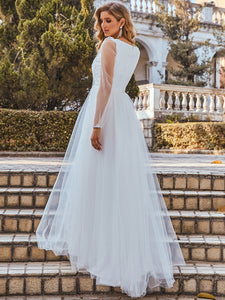 Color=Cream | Elegant A-Line Deep V Neck Wholesale Wedding Dress Eh00230-Cream 2