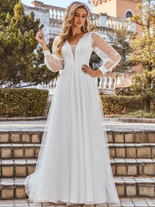 Color=Cream | Cute A-Line Appliqued Wholesale Maxi Wedding Dress Eh00231-Cream 2