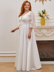 Color=Cream | Elegant Applique Wholesale Simple Wedding Dress With Half Sleeves Eh00233-Cream 3
