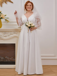 Color=Cream | Elegant Applique Wholesale Simple Wedding Dress With Half Sleeves Eh00233-Cream 4