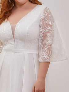 Color=Cream | Elegant Applique Wholesale Simple Wedding Dress With Half Sleeves Eh00233-Cream 5