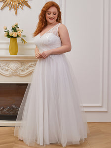 Color=Cream | Sweet A-Line Tulle Wholesale Wedding Dress With Appliqued Bodice Eh00234-Cream 3