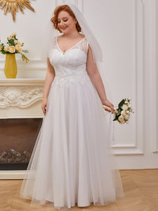 Color=Cream | Sweet A-Line Tulle Wholesale Wedding Dress With Appliqued Bodice Eh00234-Cream 1
