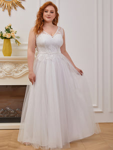 Color=Cream | Sweet A-Line Tulle Wholesale Wedding Dress With Appliqued Bodice Eh00234-Cream 2