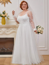 Load image into Gallery viewer, Color=Cream | Plus Size Wholesale Simple Tulle Wedding Dress With Long Sleeves-Cream 1
