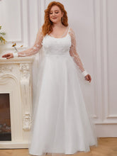 Load image into Gallery viewer, Color=Cream | Plus Size Wholesale Simple Tulle Wedding Dress With Long Sleeves-Cream 4