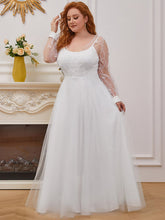 Load image into Gallery viewer, Color=Cream | Plus Size Wholesale Simple Tulle Wedding Dress With Long Sleeves-Cream 2
