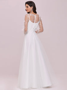 Color=Cream | Elegant Wholesale Tulle Wedding Dress With Lace Decoration-Cream 2