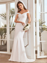 Load image into Gallery viewer, Color=Cream | Plain Wholesale Solid Color Off Shoulder Mermaid Wedding Dress-Cream 2