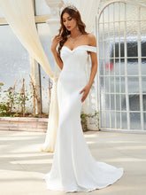 Load image into Gallery viewer, Color=Cream | Plain Wholesale Solid Color Off Shoulder Mermaid Wedding Dress-Cream 5