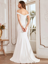 Load image into Gallery viewer, Color=Cream | Plain Wholesale Solid Color Off Shoulder Mermaid Wedding Dress-Cream 3