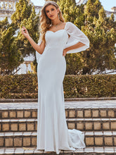 Load image into Gallery viewer, Color=Cream | Swag-Sleeves V Neck Wholesale Maxi Fishtail Wedding Dress Eh00248-Cream 2