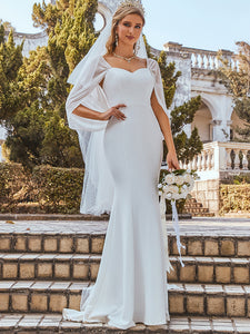 Color=Cream | Swag-Sleeves V Neck Wholesale Maxi Fishtail Wedding Dress Eh00248-Cream 3