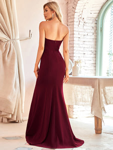 Color=Burgundy | Hot V Neck Fishtail Silhouette Wholesale Wedding Dresses-Burgundy 2
