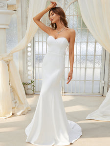 Color=Cream | Simple Off Shoulder Wholesale Sweetheart Mermaid Eloping Dress For Wedding-Cream 9
