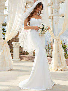 Color=Cream | Simple Off Shoulder Wholesale Sweetheart Mermaid Eloping Dress For Wedding-Cream 6