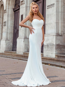 Color=Cream | Simple Off Shoulder Wholesale Sweetheart Mermaid Eloping Dress For Wedding-Cream 1