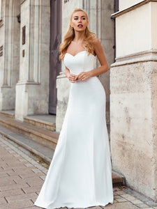 Color=Cream | Simple Off Shoulder Wholesale Sweetheart Mermaid Eloping Dress For Wedding-Cream 3