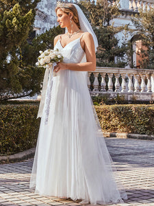 Color=Cream | Fashionable High Waist Wholesale Wedding Dress With Spaghetti Straps Eh00261-Cream 1