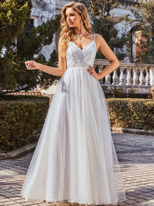 Color=Cream | Fashionable High Waist Wholesale Wedding Dress With Spaghetti Straps Eh00261-Cream 4