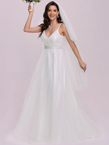 Color=Cream | Fashionable High Waist Wholesale Wedding Dress With Spaghetti Straps Eh00261-Cream 6