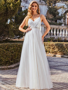 Color=Cream | Fashionable High Waist Wholesale Wedding Dress With Spaghetti Straps Eh00261-Cream 2