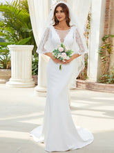 Load image into Gallery viewer, Color=White | Three Quarter Puff Sleeves Fishtail Wholesale Wedding Dresses-White 3