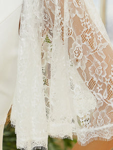 Color=White | Three Quarter Puff Sleeves Fishtail Wholesale Wedding Dresses-White 5
