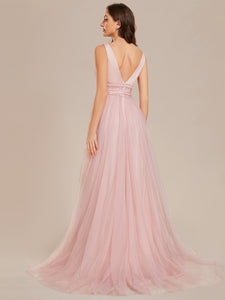 Color=Pink | Backless A Line Sleeveless Wholesale Wedding Dresses with Deep V Neck EH0096A-Pink 21
